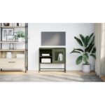 vidaXL TV skrinka olivovozelená 68x39x60,5 cm oceľ – Obrázok 3