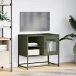 vidaXL TV skrinka olivovozelená 68x39x60,5 cm oceľ – Obrázok 4
