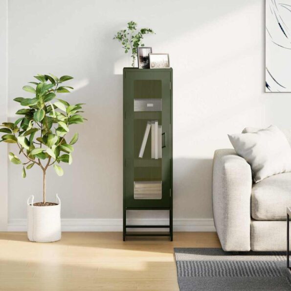 vidaXL Highboard Olive Green 36x39x123 cm Oceľ valcovaná za studena – Obrázok 4