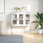 vidaXL Komoda biela 100,5x39x107 cm oceľ valcovaná za studena – Obrázok 3