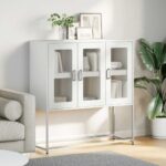vidaXL Komoda biela 100,5x39x107 cm oceľ valcovaná za studena – Obrázok 4