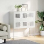 vidaXL Komoda biela 100,5x39x107 cm oceľ valcovaná za studena – Obrázok 3