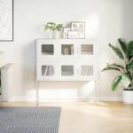vidaXL Komoda biela 100,5x39x107 cm oceľ valcovaná za studena – Obrázok 4
