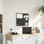 vidaXL Tabuľa s rámom z masívneho borovicového dreva čierna 60x55 cm