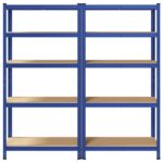 vidaXL 5-vrstvové úložné police 2 ks modré oceľ a spracované drevo – Obrázok 3