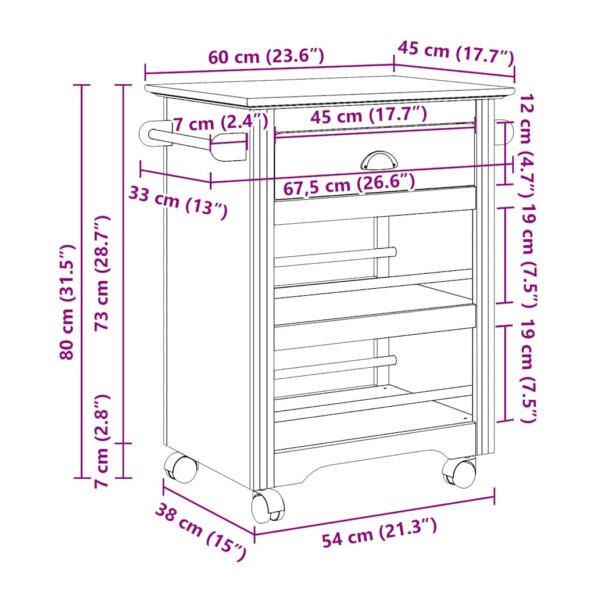 vidaXL Kuchynský vozík BODO sivý 67,5x45x80 cm – Obrázok 9