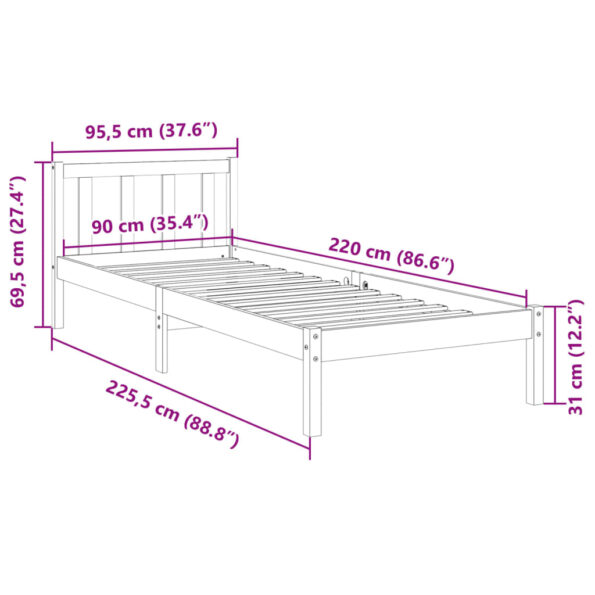 vidaXL Extra dlhá posteľ bez matraca biela 90x220 cm masívna borovica – Obrázok 9