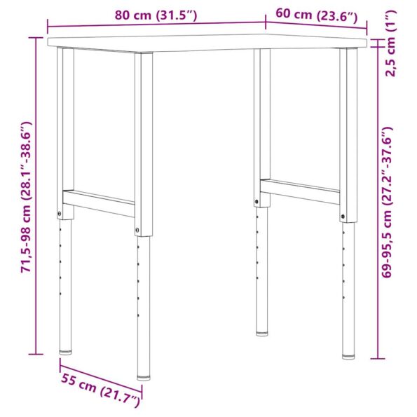 vidaXL pracovný stôl 80x60x(71,5-98) cm masívny dub – Obrázok 12