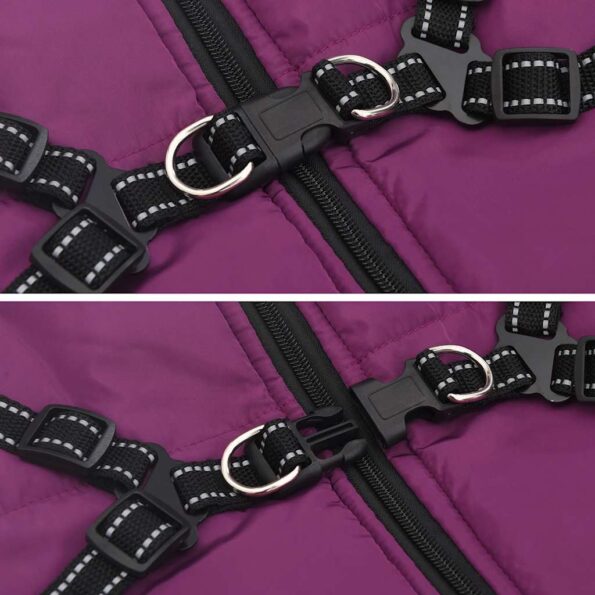 vidaXL Psí kabát s postrojom vodeodolná reflexná fialové 6XL – Obrázok 8