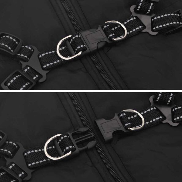 vidaXL Psí kabát s postrojom vodeodolná reflexná čierna L48 – Obrázok 8