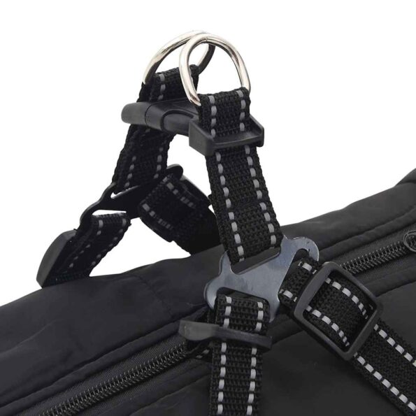 vidaXL Psí kabát s postrojom vodeodolná reflexná čierna L48 – Obrázok 9