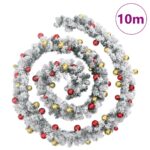 vidaXL Vianočná girlanda s ozdobami a LED svetlami zelená 10 m PVC – Obrázok 7