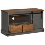 vidaXL TV skrinka HALDEN s posuvnými dvierkami sivá 110x40x60 cm masív – Obrázok 4