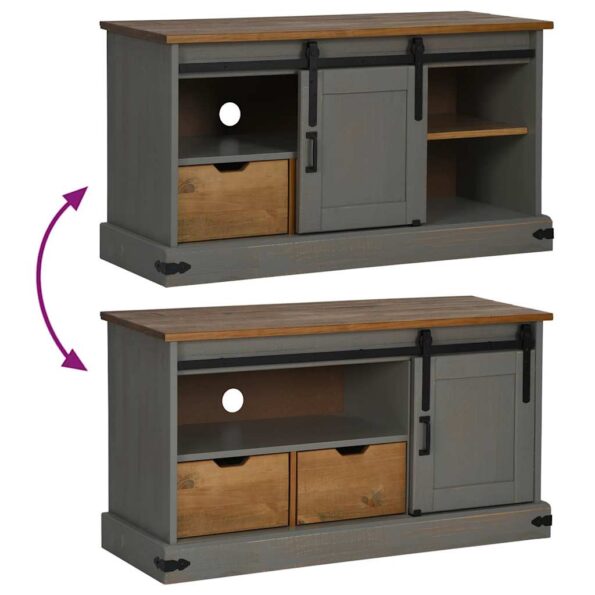 vidaXL TV skrinka HALDEN s posuvnými dvierkami sivá 110x40x60 cm masív – Obrázok 7