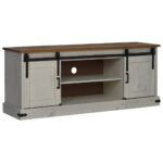 vidaXL TV skrinka HALDEN 2 posuvne dvere Biela 150x40x60 cm Masiv – Obrázok 2