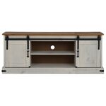 vidaXL TV skrinka HALDEN 2 posuvne dvere Biela 150x40x60 cm Masiv – Obrázok 3