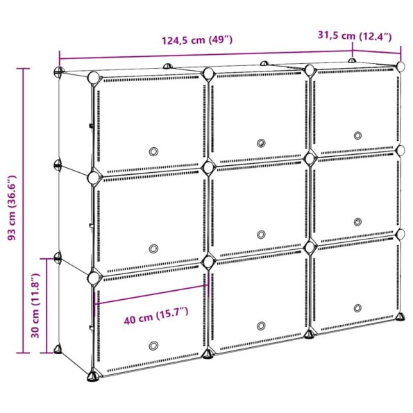 vidaXL Úložný kockovaný organizér s 9 kockami a dverami priehľadný PP – Obrázok 11