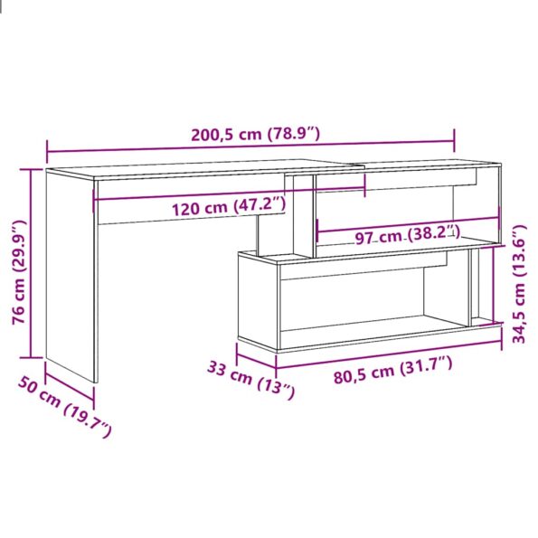 vidaXL rohový stôl Artisan Dub Artisan 200,5x50x76cm Konštrukcia dreva – Obrázok 9