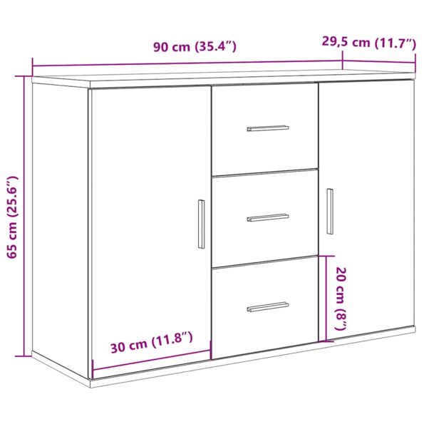 vidaXL Komoda dub artisan 90x29,5x65 cm kompozitné drevo – Obrázok 10