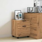 VidaXL Mobilná kartotéka s kolieskami Dub Artisan 45x38x54 cm Drevo – Obrázok 3