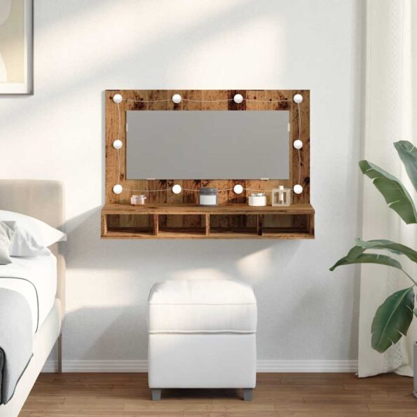 vidaXL Zrkadlová skrinka s LED Old Wood 90x31,5x62 cm – Obrázok 3