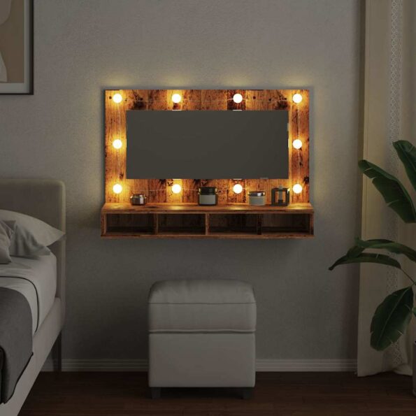 vidaXL Zrkadlová skrinka s LED Old Wood 90x31,5x62 cm – Obrázok 4