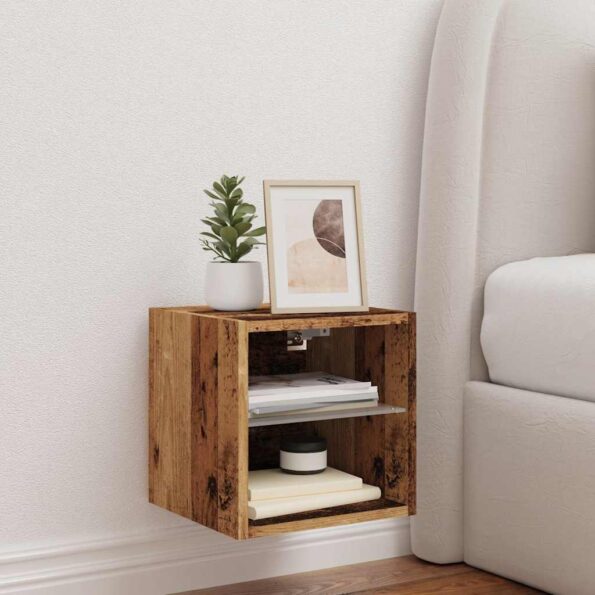 vidaXL TV nástenná skrinka s LED svietidlami Staré drevo 30x28,5x30 cm – Obrázok 4