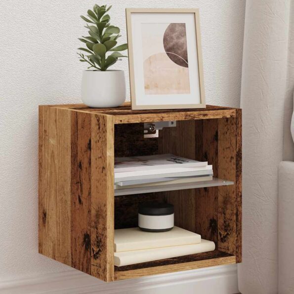 vidaXL TV nástenná skrinka s LED svietidlami Staré drevo 30x28,5x30 cm – Obrázok 6