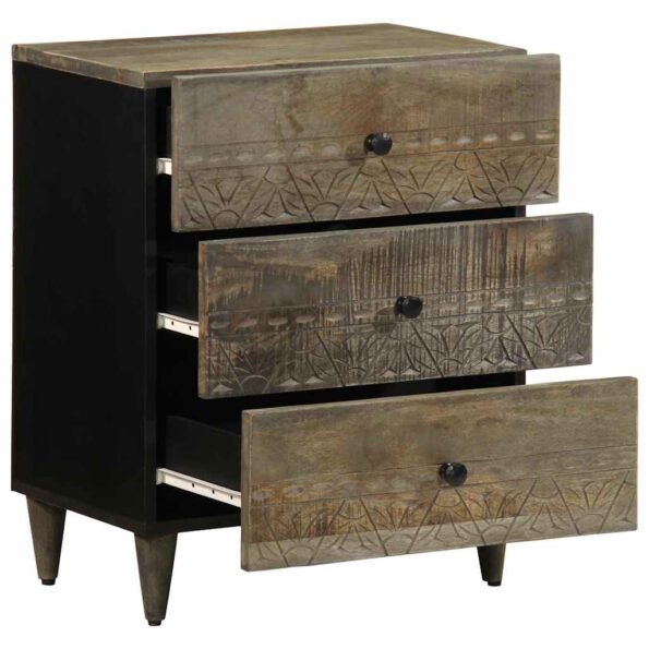 vidaXL Nočná skrinka Svetlosivá 50x33x60 cm Masívne drevo Mango – Obrázok 3