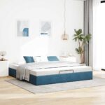 vidaXL Osmanský rám postele bez matraca Tmavomodrá 160x200 cm Zamat – Obrázok 3