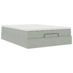 vidaXL Osmanská posteľ s matracom Svetlosivá 140x200cm Zamat – Obrázok 2