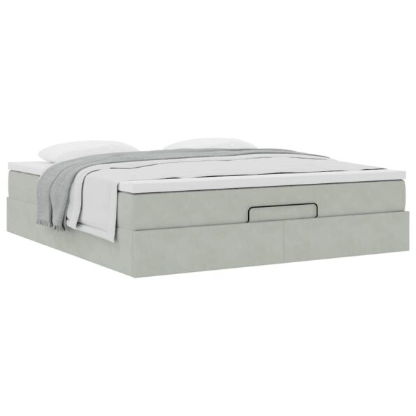 vidaXL Osmanská posteľ s matracom Svetlosivá 180x200cm Zamat – Obrázok 4