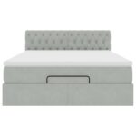 vidaXL Osmanská posteľ s matracom Svetlosivá 140x200cm Zamat – Obrázok 5