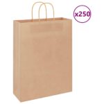 vidaXL Papierové tašky 250 ks s rúčkami, hnedá, 32x12x42 cm