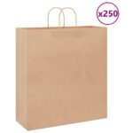 vidaXL Papierové tašky 250 ks s rúčkami, hnedá, 45x17x48 cm