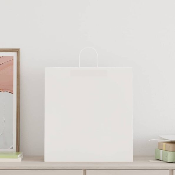 vidaXL Papierové tašky 250 ks s rúčkami, biele, 45x17x48 cm – Obrázok 2