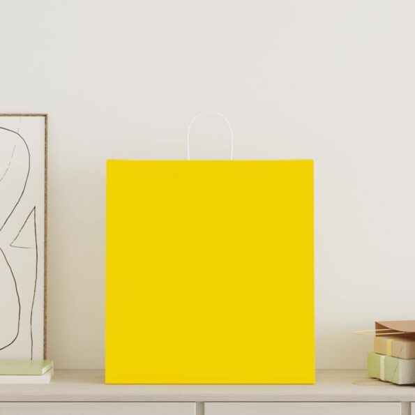 vidaXL Papierové tašky 50 ks s rúčkami, žlté, 45x17x48 cm – Obrázok 2