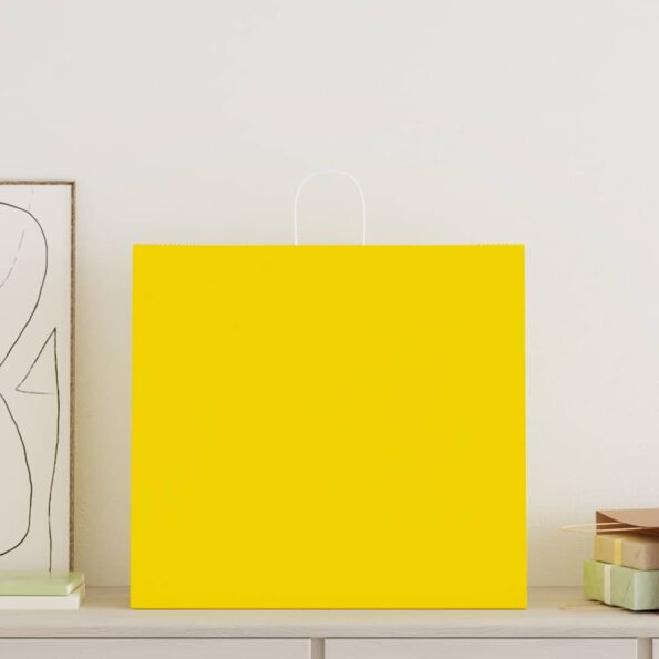 vidaXL Papierové tašky 250 ks s rúčkami, žlté, 54x15x49 cm – Obrázok 2