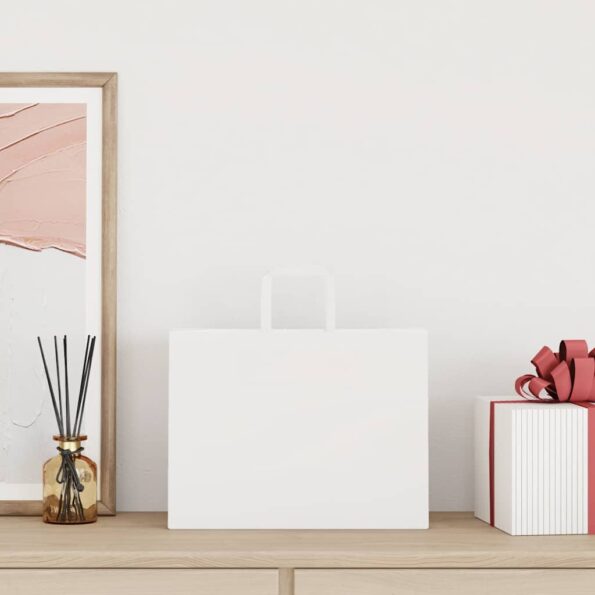 vidaXL Papierové tašky 50 ks s rúčkami, biele, 32x17x25 cm – Obrázok 2