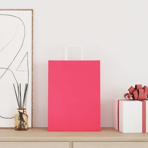 vidaXL Papierové tašky 250 ks s rúčkami, ružové, 26x12x35 cm – Obrázok 2