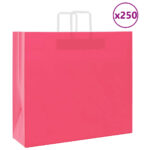 vidaXL Papierové tašky 250 ks s rúčkami, ružové, 54x15x49 cm