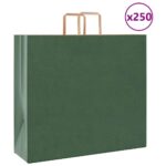 vidaXL Papierové tašky 250 ks s rúčkami, zelené, 54x15x49 cm