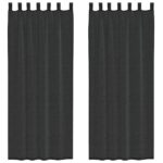 vidaXL Voile záclony s vreckami na tyče, 2 ks, čierne – Obrázok 2