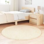 vidaXL Chlpatý koberec s vysokým vlasom krémový 120x120 cm polyester – Obrázok 3