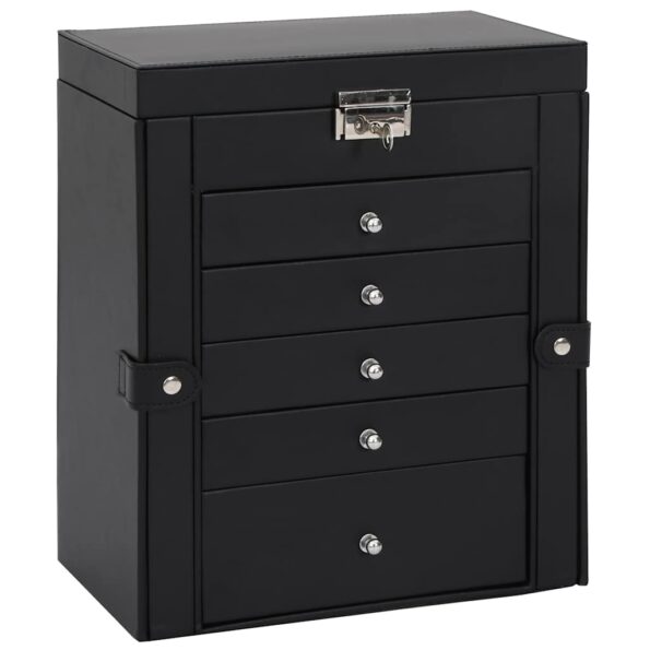 VidaXL Šperkovnica 6-vrstvová s zrkadlom uzamykateľné čierna – Obrázok 2