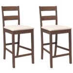 VidaXL Barové stoličky s vankúšmi 2 ks Hnedá guma z masívneho dreva – Obrázok 2