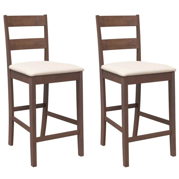 VidaXL Barové stoličky s vankúšmi 2 ks Hnedá guma z masívneho dreva – Obrázok 2