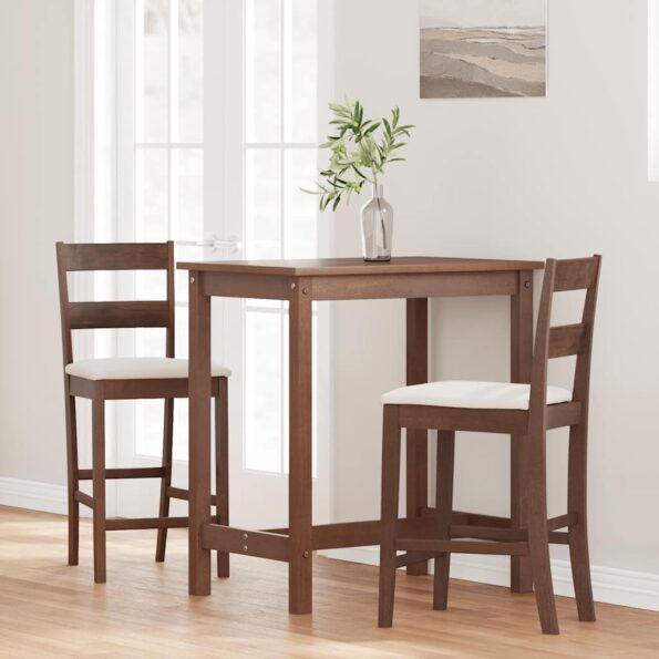 VidaXL Barové stoličky s vankúšmi 2 ks Hnedá guma z masívneho dreva – Obrázok 3