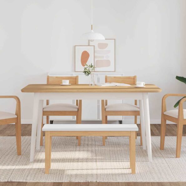 vidaXL Lavica 90 cm Biela masívna drevená guma – Obrázok 3