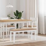 vidaXL Lavica 110 cm Biela masívna guma